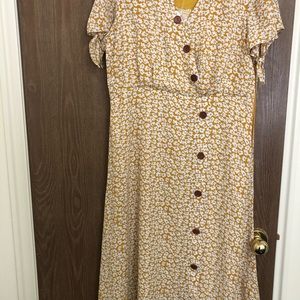 MEDIUM yellow poppy button dress